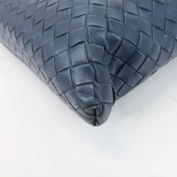 Auth BOTTEGA VENETA Hobo Intrecciato Shoulder Bag Navy Leather - Picture 13 of 16